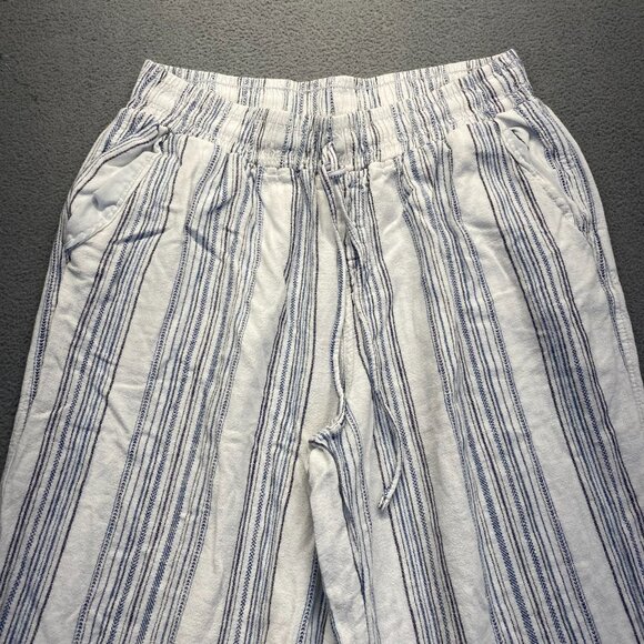 Briggs Womens Wide Leg Pants SZ M White & Blue Striped Elastic Waist Linen Blend - Picture 10 of 12